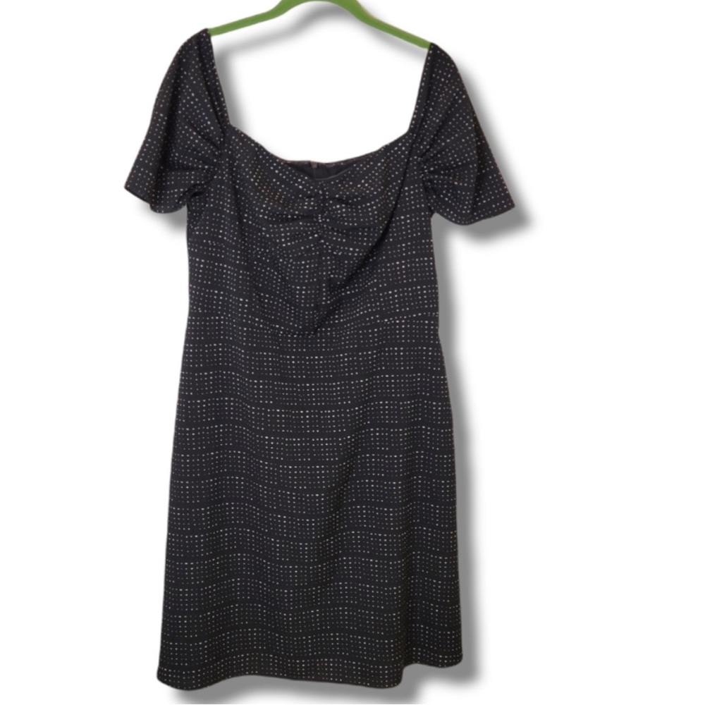 Banana Republic Black White Mod Square Polka Dot Rusched A-line Dress Sz. 14 EUC